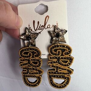 Viola Dangle Earrings Black with Gold Grad for Pierced Ears NWT